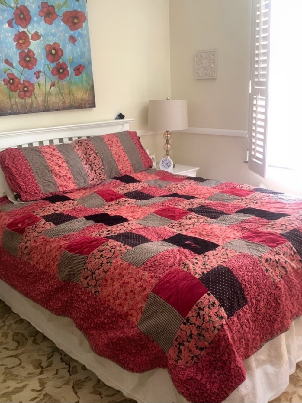 April Cornell Full/Double Vintage Reversible Bed Patchwork Quilt Roses Cherubs